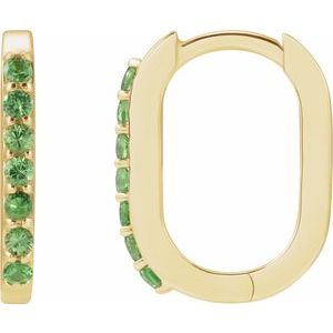14K Yellow Gold Natural Tsavorite Garnet 14 mm Hoop Earrings. 88245:152:P