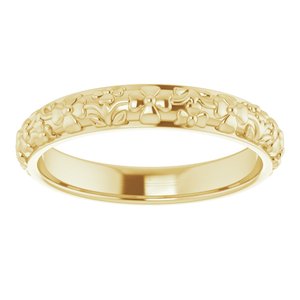 14K Yellow Gold 3.6 mm Floral Half Round Band. 57857:109:P