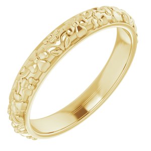 14K Yellow Gold 3.6 mm Floral Half Round Band. 57857:109:P