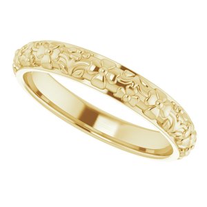 14K Yellow Gold 3.6 mm Floral Half Round Band. 57857:109:P
