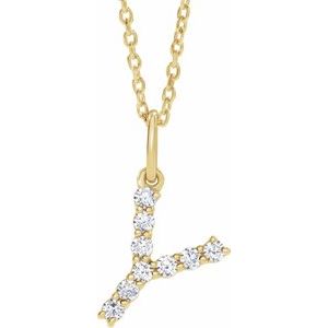 14K Yellow Gold 1/6 CTW Diamond Initial Y 16-18" Necklace. 688970:LG747:P