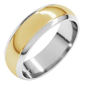 14K White/Yellow Gold 6 mm Stepped Beveled-Edge Inlay Half Round Band. 57855:465:P