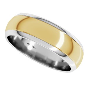 14K White/Yellow Gold 6 mm Stepped Beveled-Edge Inlay Half Round Band. 57855:465:P