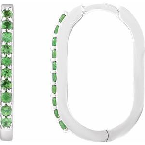 Sterling Silver Natural Tsavorite Garnet 20 mm Hoop Earrings. 88245:111:P