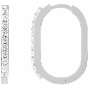 14K White Gold Natural White Sapphire 20 mm Hoop Earrings. 88245:110:P
