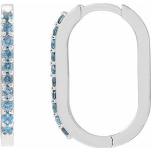 14K White Gold Natural London Blue Topaz 20 mm Hoop Earrings. 88245:112:P