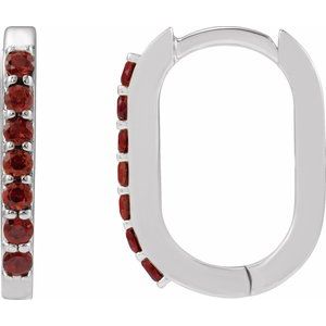 Sterling Silver Natural Mozambique Garnet 14 mm Hoop Earrings. 88245:147:P