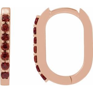 14K Rose Gold Natural Mozambique Garnet 14 mm Hoop Earrings. 88245:143:P