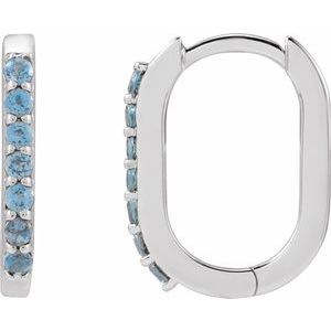 14K White Gold Natural London Blue Topaz 14 mm Hoop Earrings. 88245:144:P