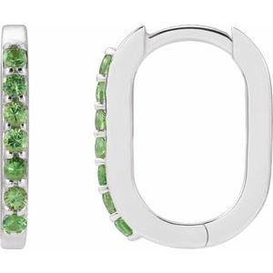 14K White Gold Natural Tsavorite Garnet 14 mm Hoop Earrings. 88245:158:P