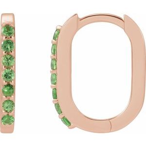 14K Rose Gold Natural Tsavorite Garnet 14 mm Hoop Earrings. 88245:149:P