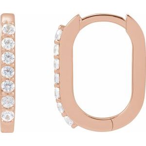 14K Rose Gold Natural White Sapphire 14 mm Hoop Earrings. 88245:154:P