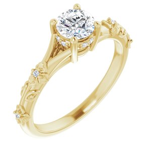 14K Yellow Gold 5.2 mm Round Hidden Halo-Style Floral Accented Engagement Ring. 126485:346:P