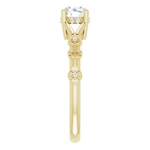 14K Yellow Gold 5.2 mm Round Hidden Halo-Style Floral Accented Engagement Ring. 126485:346:P