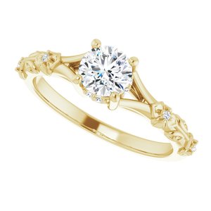 14K Yellow Gold 5.2 mm Round Hidden Halo-Style Floral Accented Engagement Ring. 126485:346:P