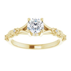 14K Yellow Gold 5.2 mm Round Hidden Halo-Style Floral Accented Engagement Ring. 126485:346:P