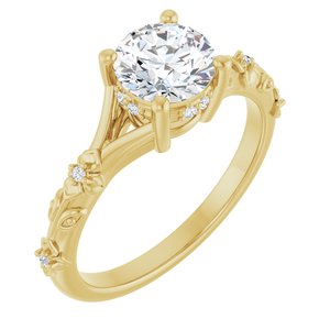 14K Yellow Gold 6.5 mm Round Hidden Halo-Style Accented Engagement Ring. 126485:391:P