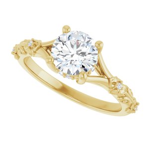 14K Yellow Gold 6.5 mm Round Hidden Halo-Style Accented Engagement Ring. 126485:391:P