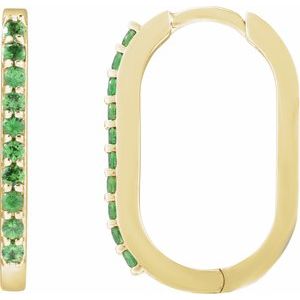 14K Yellow Gold Natural Tsavorite Garnet 20 mm Hoop Earrings. 88245:103:P