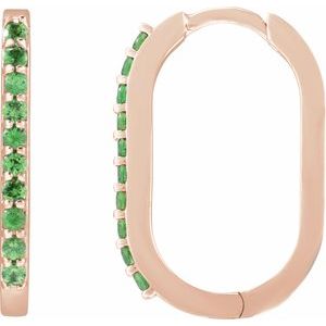 14K Rose Gold Natural Tsavorite Garnet 20 mm Hoop Earrings. 88245:114:P