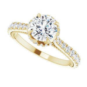 14K Yellow Gold 6.5 mm Round 3/8 CTW Diamond Hidden Halo-Style Accented Engagement Ring. 688997:104:P