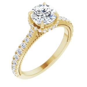 14K Yellow Gold 6.5 mm Round 3/8 CTW Diamond Hidden Halo-Style Accented Engagement Ring. 688997:104:P