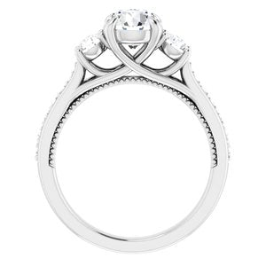 14K White Gold 6.5 mm Round 5/8 CTW Diamond Three-Stone Woven-Design Accented Engagement Ring. 689001:604:P