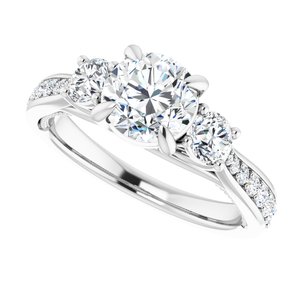 14K White Gold 6.5 mm Round 5/8 CTW Diamond Three-Stone Woven-Design Accented Engagement Ring. 689001:604:P