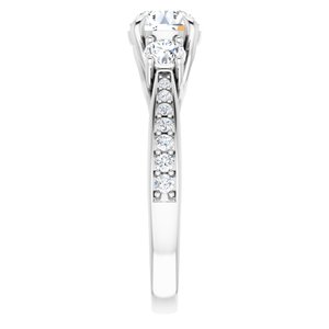 14K White Gold 6.5 mm Round 5/8 CTW Diamond Three-Stone Woven-Design Accented Engagement Ring. 689001:604:P