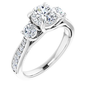 14K White Gold 6.5 mm Round 5/8 CTW Diamond Three-Stone Woven-Design Accented Engagement Ring. 689001:604:P