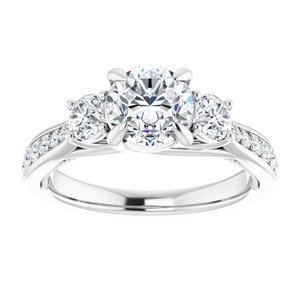 14K White Gold 6.5 mm Round 5/8 CTW Diamond Three-Stone Woven-Design Accented Engagement Ring. 689001:604:P