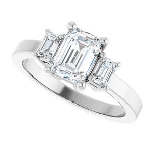 14K White Gold 7x5 mm Emerald Three-Stone Engagement Ring. 126500:104:P