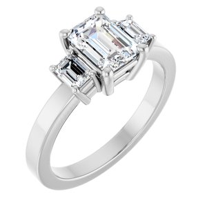 14K White Gold 7x5 mm Emerald Three-Stone Engagement Ring. 126500:104:P