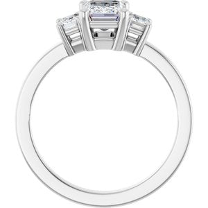 14K White Gold 7x5 mm Emerald Three-Stone Engagement Ring. 126500:104:P