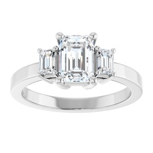 14K White Gold 7x5 mm Emerald Three-Stone Engagement Ring. 126500:104:P