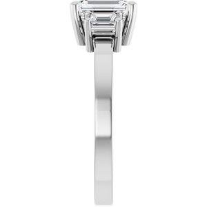 14K White Gold 7x5 mm Emerald Three-Stone Engagement Ring. 126500:104:P
