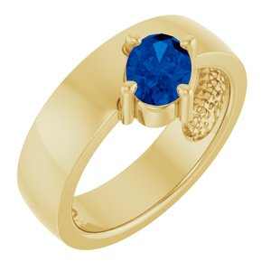 14K Yellow Gold Lab-Grown Blue Sapphire Asymmetric Solitaire Ring. 72391:135:P