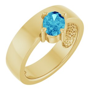 14K Yellow Gold Natural Blue Zircon Asymmetric Solitaire Ring. 72391:150:P