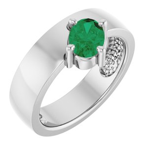 14K White Gold Lab-Grown Emerald Asymmetric Solitaire Ring. 72391:119:P