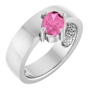 14K White Gold Lab-Grown Pink Sapphire Asymmetric Solitaire Ring. 72391:133:P