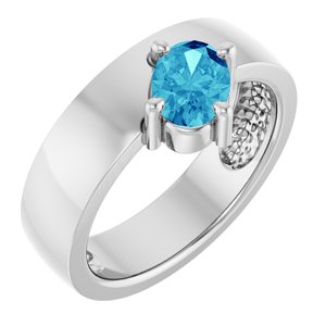 14K White Gold Natural Blue Zircon Asymmetric Solitaire Ring. 72391:125:P