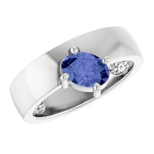 14K White Gold Natural Tanzanite Asymmetric Solitaire Ring. 72391:117:P