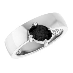 14K White Gold Natural Black Onyx Asymmetric Solitaire Ring. 72391:121:P
