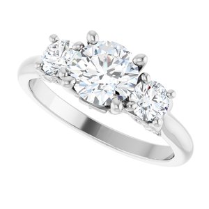 14K White Gold 6.5 mm Round 1/2 CTW Diamond Three-Stone Engagement Ring. 126567:109:P
