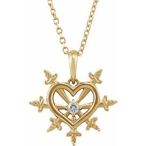 14K Yellow Gold .03 CT Diamond Heart & Daggers 16-18" Necklace