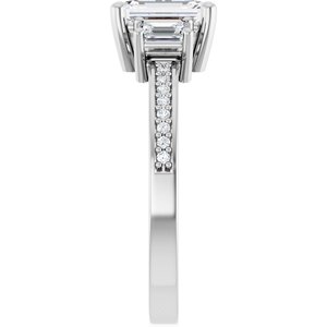 14K White Gold 7x5 mm Emerald Three-Stone Accented Engagement Ring. 126603:179:P