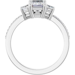 14K White Gold 7x5 mm Emerald Three-Stone Accented Engagement Ring. 126603:179:P