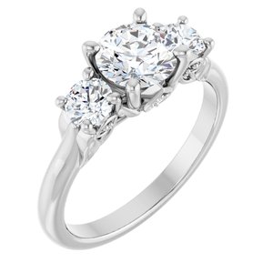 14K White Gold 6.5 mm Round 1/2 CTW Diamond Three-Stone Engagement Ring. 126567:109:P