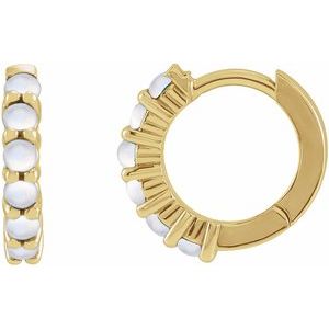14K Yellow Gold Natural Rainbow Moonstone Cabochon Hinged 12.2 mm Hoop Earring. 87181:164:P