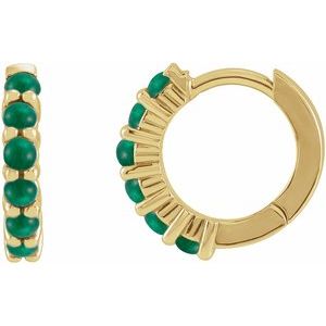 14K Yellow Gold Natural Emerald Cabochon Hinged 12.2 mm Hoop Earring. 87181:169:P